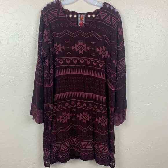 Johnny Was Dress Size Medium Purple Pink Cupra Embroidered Boho Tribal Print - Picture 1 of 8